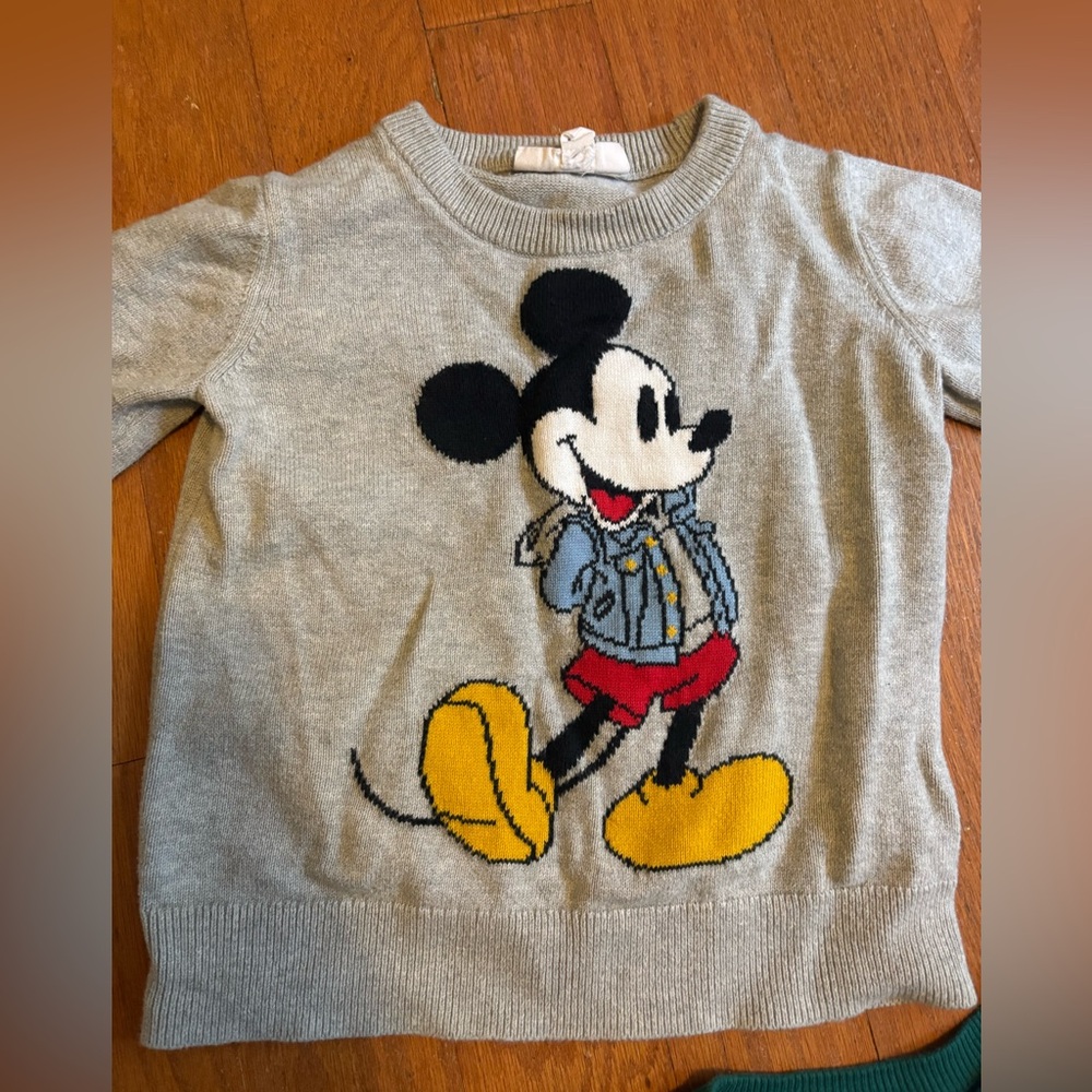 Disney Kids Mickey Mouse Sweater Trio - Gray, Cream, Green - Picture 3 of 7